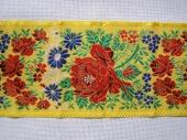 Matyó szalag 10 cm (sárga alapon színes virágok) - Matyó szalag